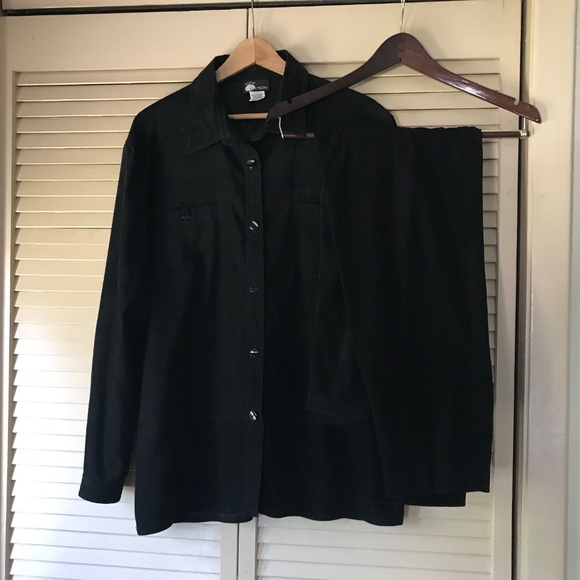 🖤 vintage faux suede button-down and pants set - Picture 1 of 3